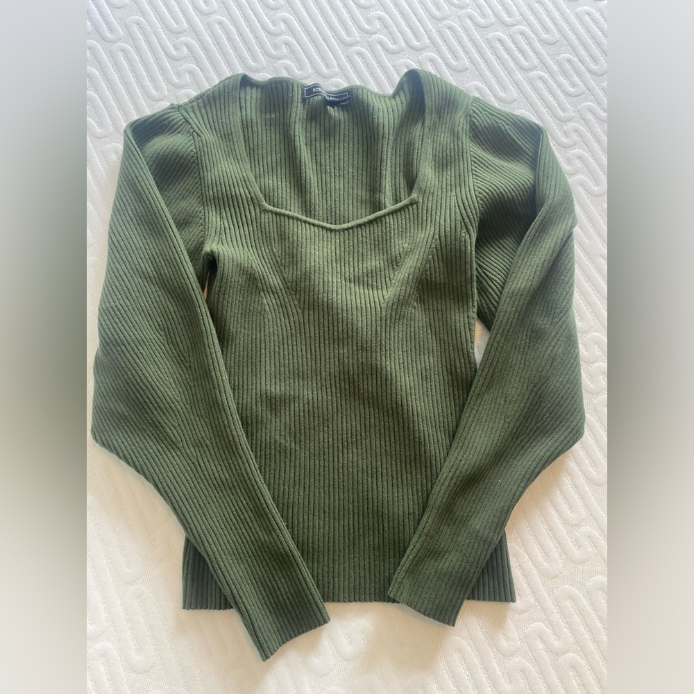BCBG Green cotton thick long sleeve sweater